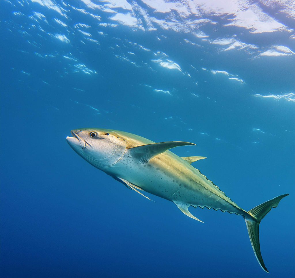 tuna swimming fast in the sea