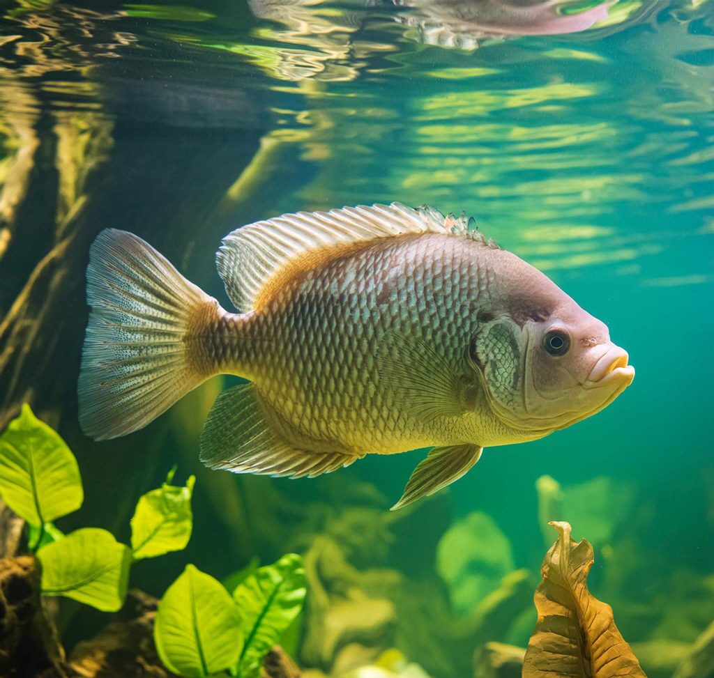 tilapia swimming in fresh water