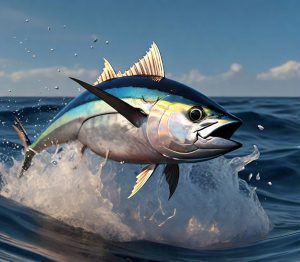 large tuna jumping out of the water