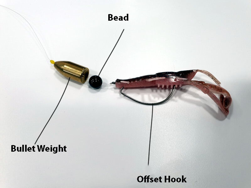 the texas rig labeled with a bead